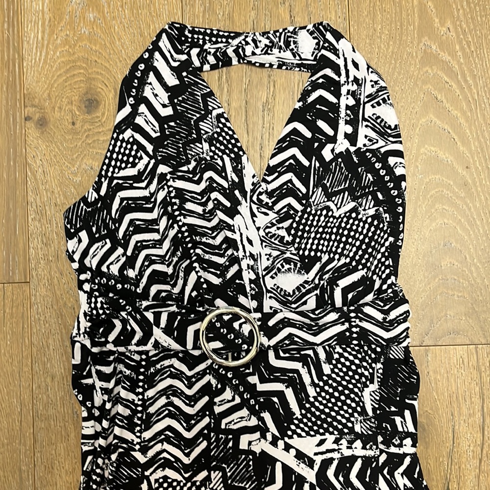 Black/off white one piece halter jumpsuit by PerSeption Concept Sz Large